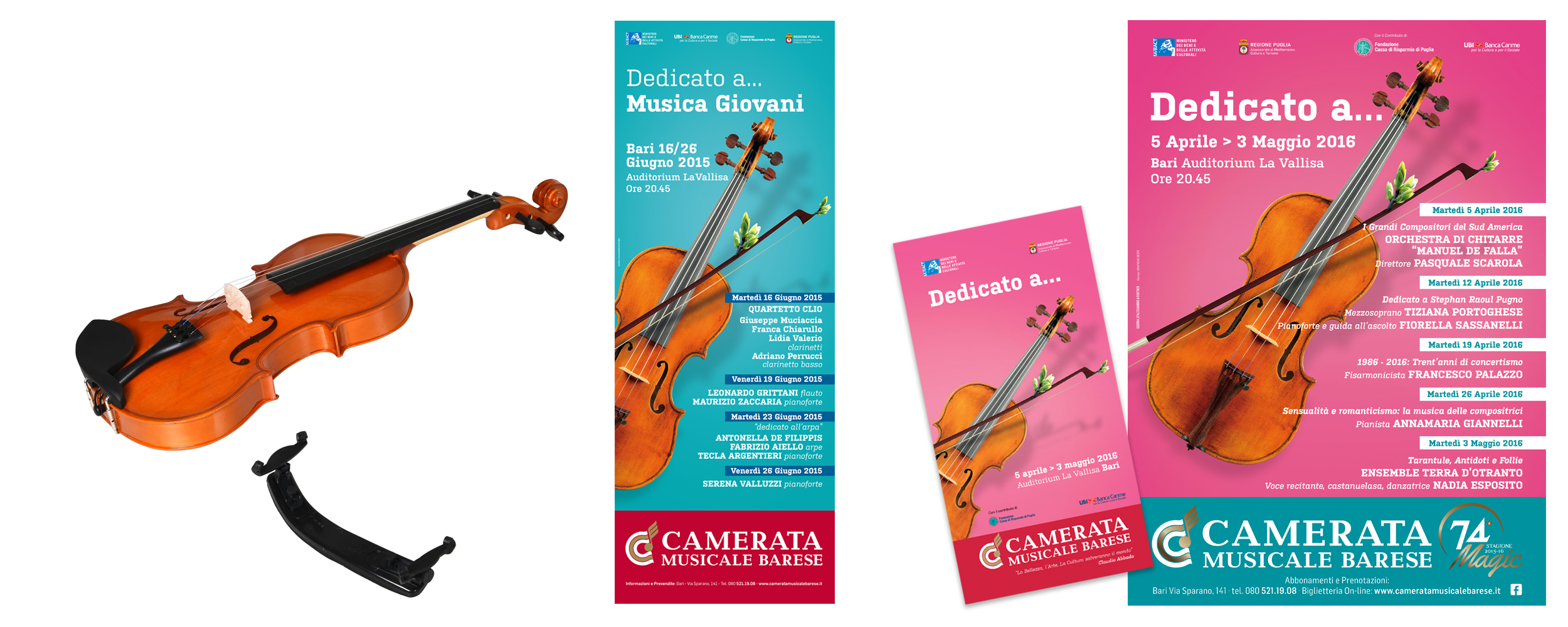 poster camerata musicale barese tre poster di camerata musicale col visual di un violino e gli eventi del 2016